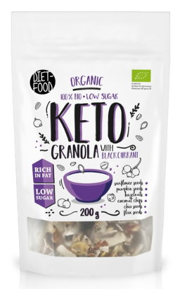 GRANOLA CZARNA PORZECZKA BEZ DODATKU CUKRÓW KETO BIO 200 g - DIET-FOOD