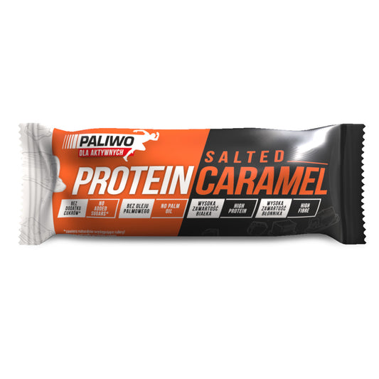 BATON PROTEINOWY SŁONY KARMEL W MLECZNEJ POLEWIE BEZ DODATKU CUKRÓW...