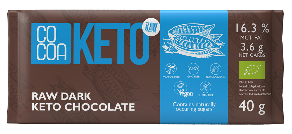 CZEKOLADA Z OLEJEM MCT BEZ DODATKU CUKRÓW BEZGLUTENOWA KETO BIO 40 g...