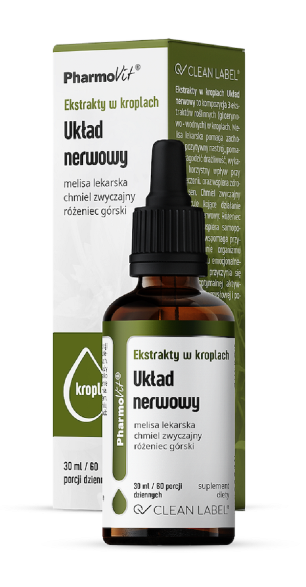 EKSTRAKTY W KROPLACH NA UKŁAD NERWOWY BEZGLUTENOWE 30 ml - PHARMOVIT...