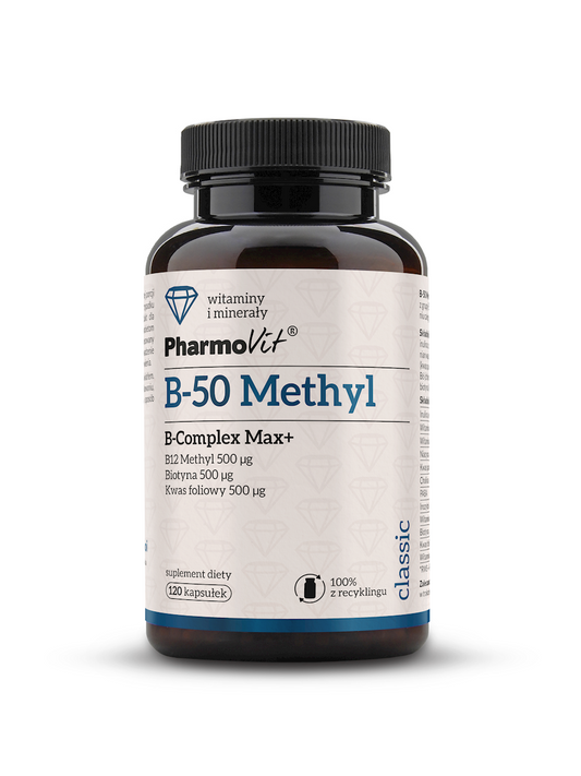 WITAMINA B-50 METHYL B-COMPLEX MAX+ BEZGLUTENOWA 120 KAPSUŁEK...