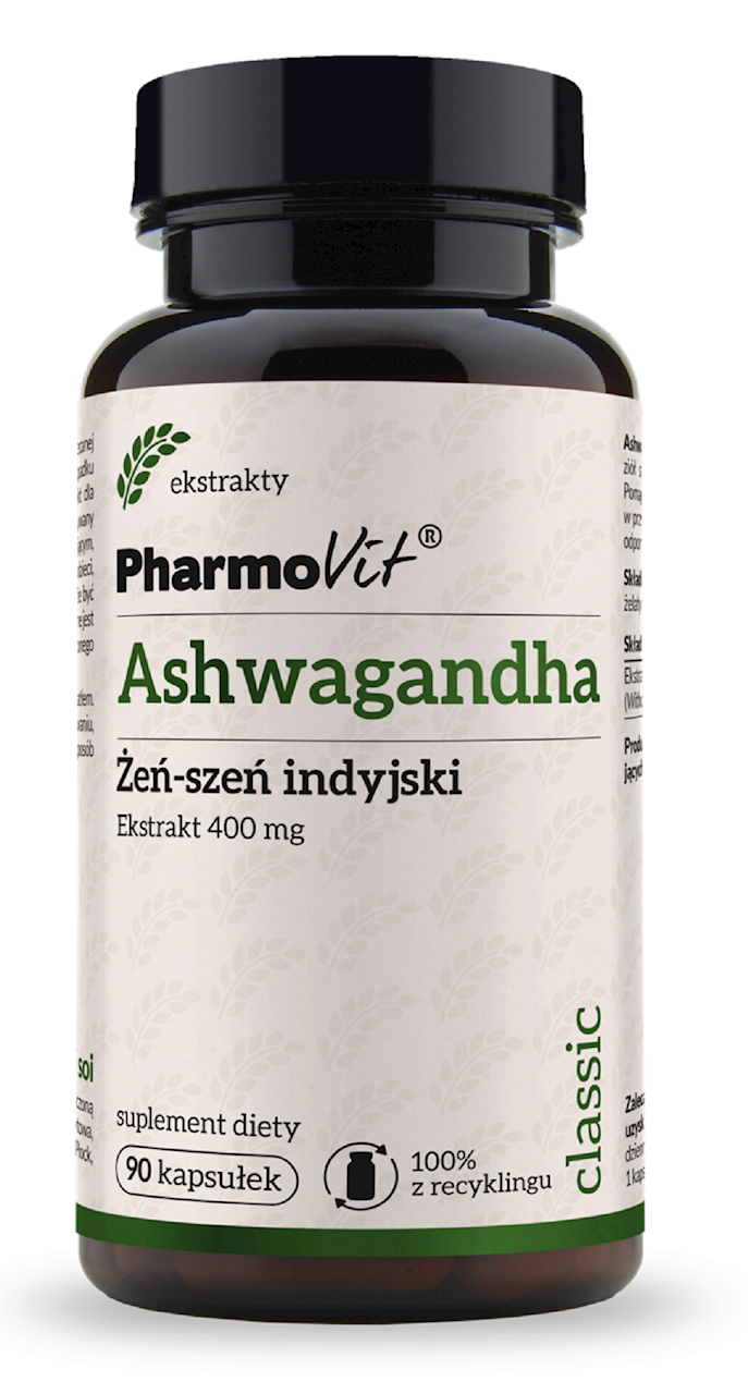 ASHWAGANDHA EKSTRAKT (400 mg) BEZGLUTENOWY 90 KAPSUŁEK - PHARMOVIT...