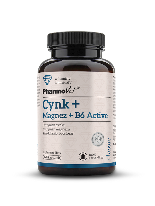 CYNK + MAGNEZ + WITAMINA B6 ACTIVE BEZGLUTENOWY 120 KAPSUŁEK...
