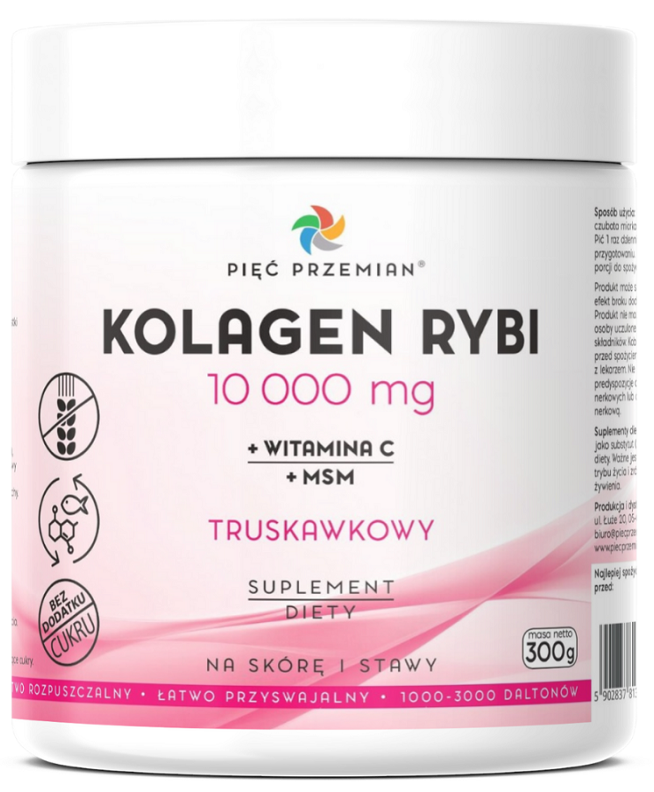 KOLAGEN RYBI + MSM + WITAMINA C TRUSKAWKOWY W PROSZKU BEZGLUTENOWY 300...