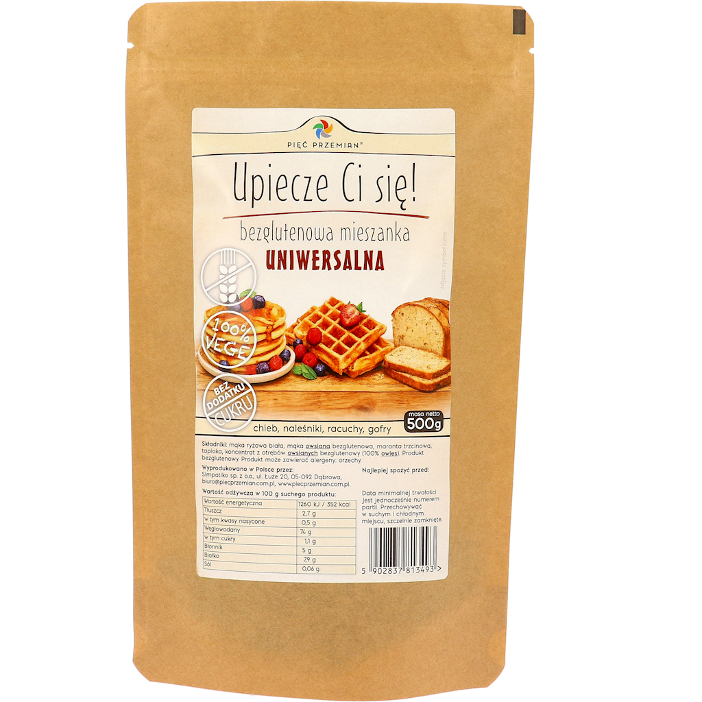 MIESZANKA UNIWERSALNA BEZ DODATKU CUKRÓW BEZGLUTENOWA 500 g - PIĘĆ...