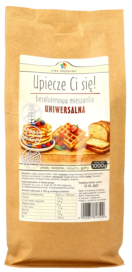 MIESZANKA UNIWERSALNA BEZ DODATKU CUKRÓW BEZGLUTENOWA 1 kg - PIĘĆ...