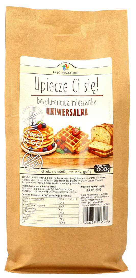 MIESZANKA UNIWERSALNA BEZ DODATKU CUKRÓW BEZGLUTENOWA 1 kg - PIĘĆ...
