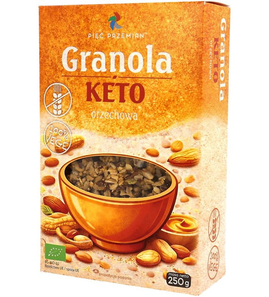 GRANOLA ORZECHOWA BEZ DODATKU CUKRÓW BEZGLUTENOWA KETO BIO 250 g...