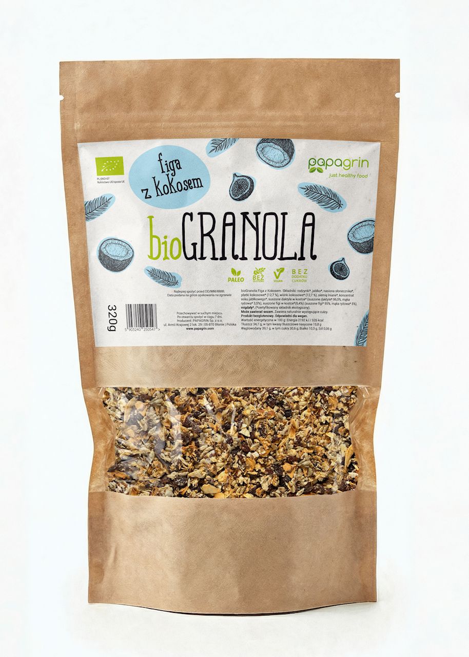 GRANOLA FIGA Z KOKOSEM BEZ DODATKU CUKRÓW BEZGLUTENOWA BIO 320 g...