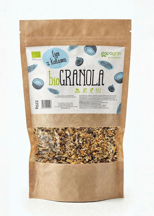 GRANOLA FIGA Z KOKOSEM BEZ DODATKU CUKRÓW BEZGLUTENOWA BIO 320 g...