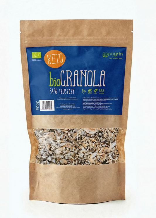 GRANOLA BEZ DODATKU CUKRÓW KETO BIO 300 g - PAPAGRIN