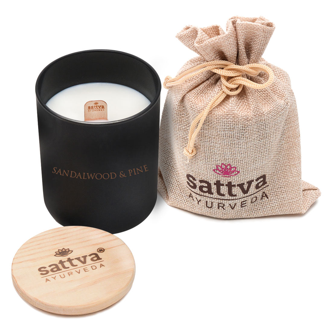 ŚWIECA SOJOWA DRZEWO SANDAŁOWE I SOSNA 200 ml - SATTVA (AYURVEDA)
