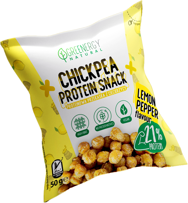PRZEKĄSKA PROTEINOWA Z CIECIERZYCY O SMAKU CYTRYNY I PIEPRZU 50 g