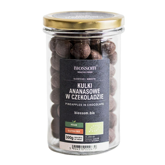 KULKI ANANASOWE W CZEKOLADZIE BEZGLUTENOWE BIO 300 g - BIOSSOM