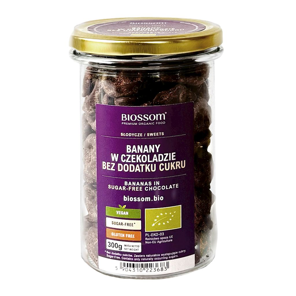 BANANY W SUROWEJ CZEKOLADZIE BEZ DODATKU CUKRÓW BEZGLUTENOWE BIO 300 g...