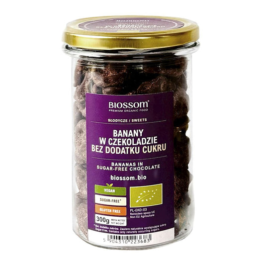 BANANY W SUROWEJ CZEKOLADZIE BEZ DODATKU CUKRÓW BEZGLUTENOWE BIO 300 g...