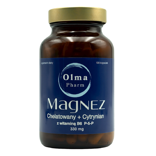 MAGNEZ CHELATOWANY + CYTRYNIAN Z WITAMINĄ B6 100 KAPSUŁEK - OLMA PHARM