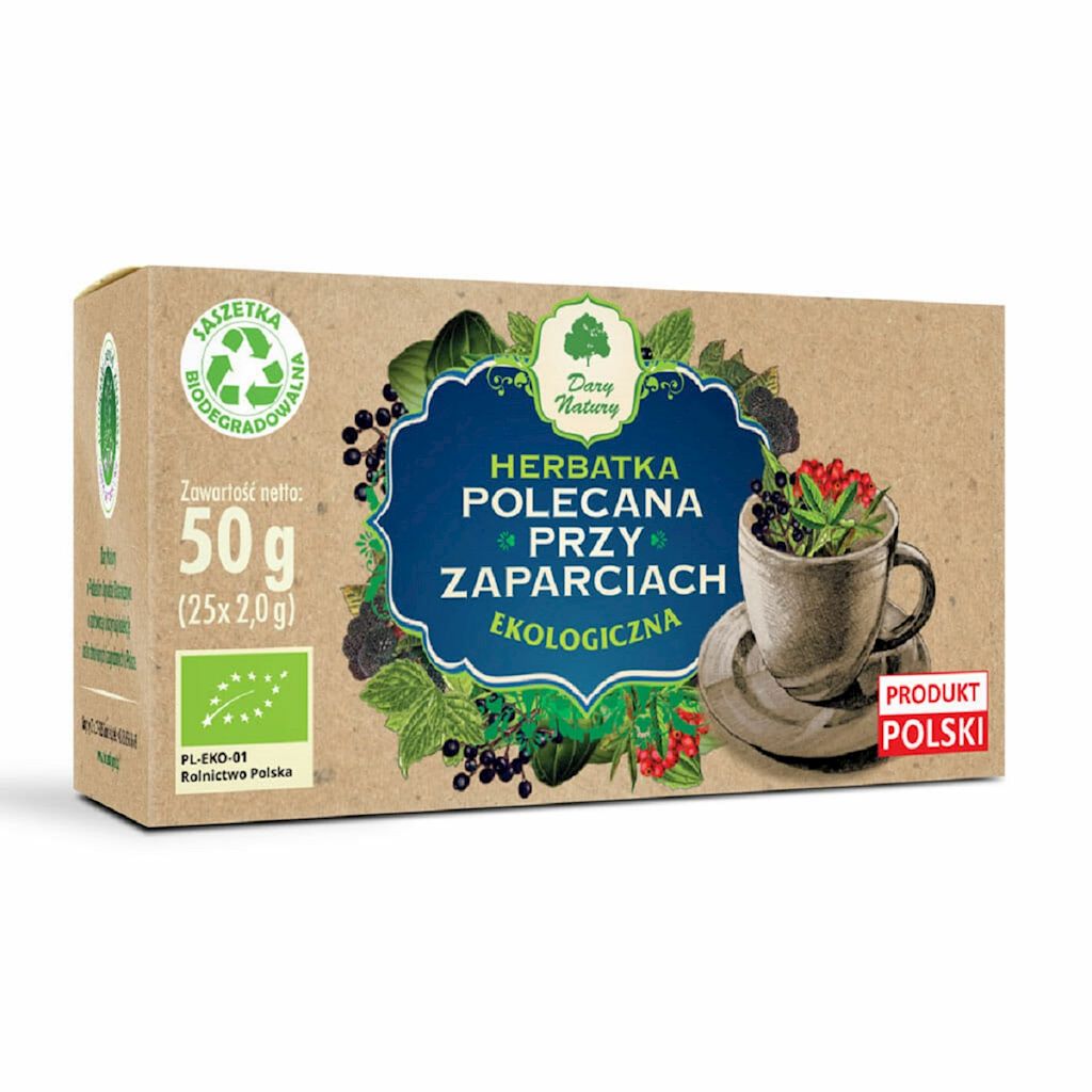 HERBATKA POLECANA PRZY ZAPARCIACH BIO (25 x 2 g) 50 g - DARY NATURY