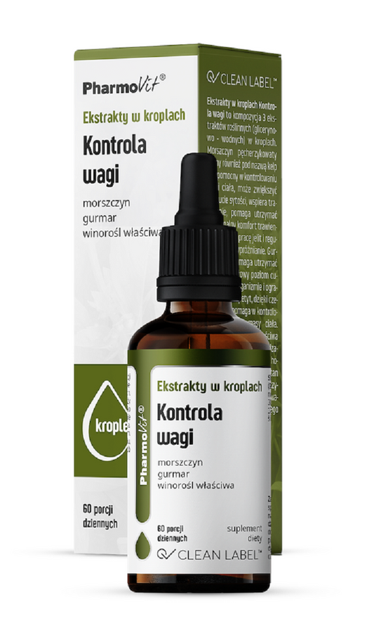 EKSTRAKTY W KROPLACH NA KONTROLĘ WAGI BEZGLUTENOWE 30 ml - PHARMOVIT...