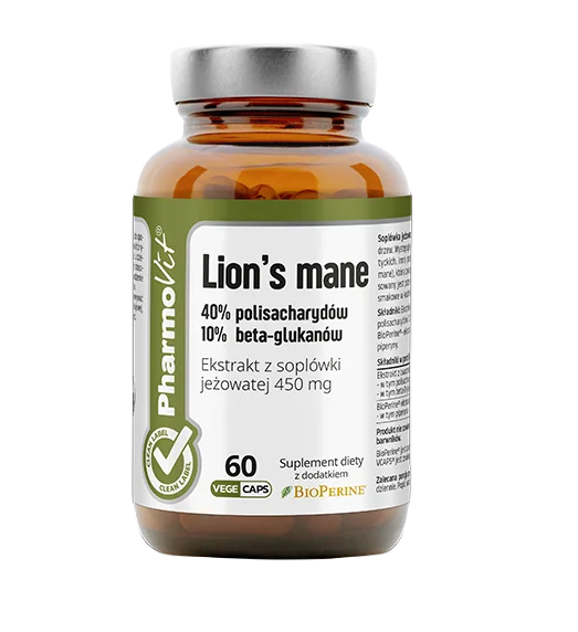 GRZYBY SOPLÓWKA JEŻOWATA (LION'S MANE) EKSTRAKT (450 mg) BEZGLUTENOWY...