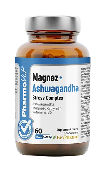MAGNEZ + ASHWAGANDHA STRESS COMPLEX BEZGLUTENOWE 60 KAPSUŁEK...