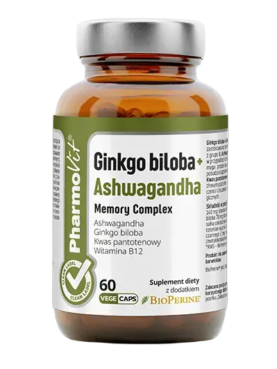 GINKGO BILOBA + ASHWAGANDHA MEMORY COMPLEX BEZGLUTENOWE 60 KAPSUŁEK...