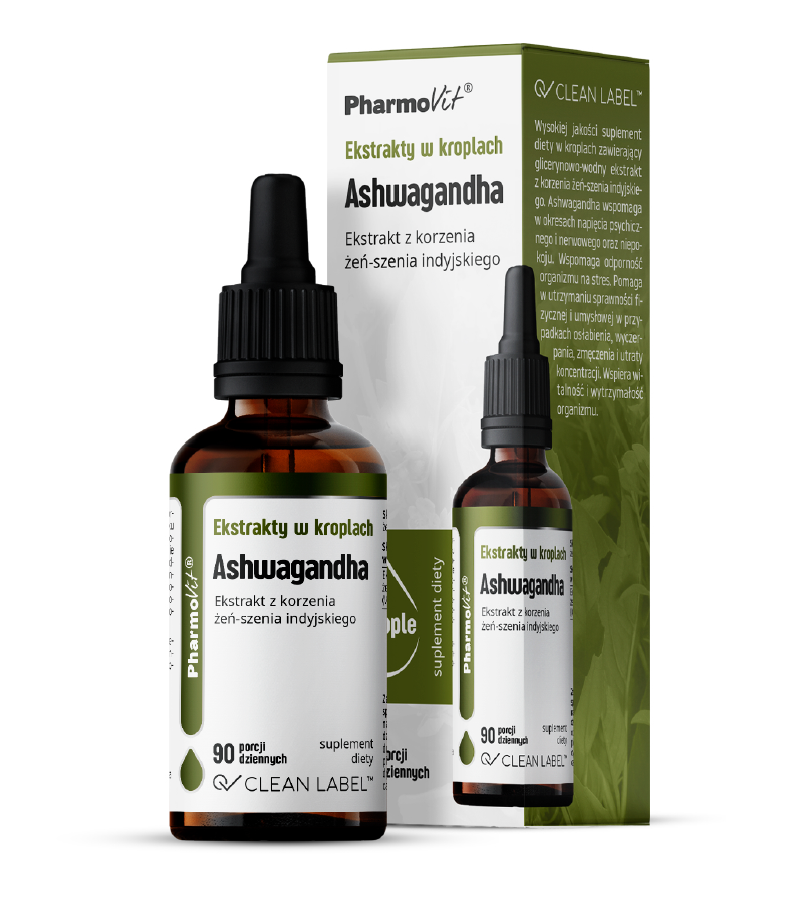 EKSTRAKTY W KROPLACH ASHWAGANDHA BEZGLUTENOWE 30 ml - PHARMOVIT (CLEAN...