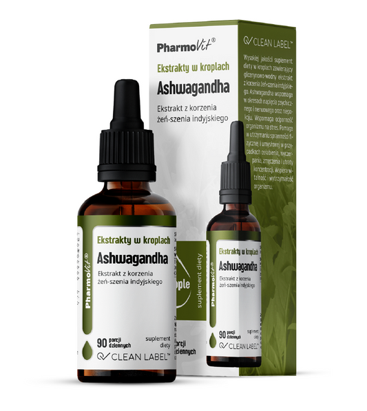 EKSTRAKTY W KROPLACH ASHWAGANDHA BEZGLUTENOWE 30 ml - PHARMOVIT (CLEAN...