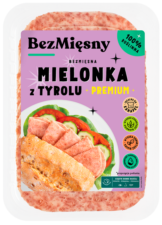 MIELONKA TYROLSKA ROŚLINNA PLASTRY 100 g - BEZMIĘSNY
