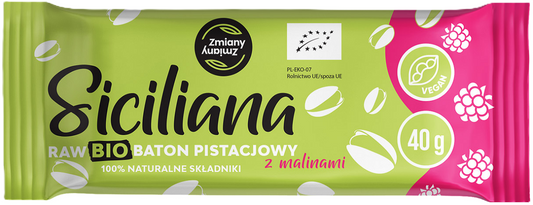 BATON PISTACJOWY Z MALINAMI SICILIANA RAW BEZGLUTENOWY BIO 40 g...