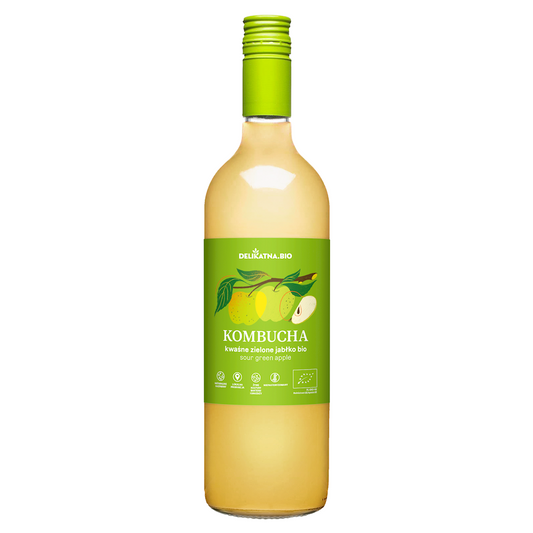 KOMBUCHA O SMAKU KWAŚNEGO ZIELONEGO JABŁKA BIO 750 ml - DELIKATNA