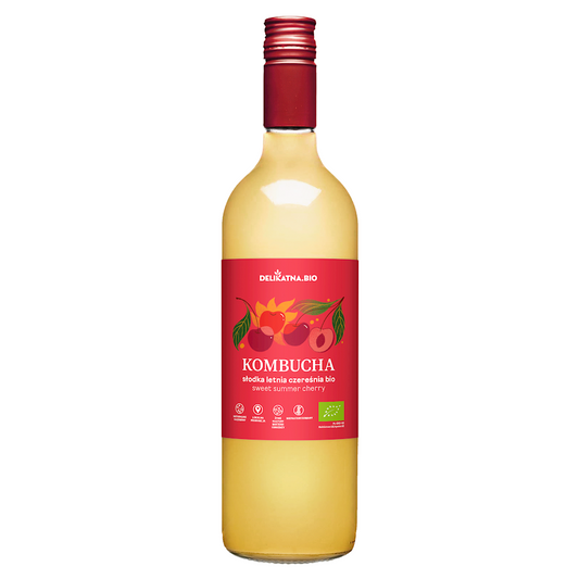 KOMBUCHA O SMAKU SŁODKIEJ LETNIEJ CZEREŚNI BIO 750 ml - DELIKATNA