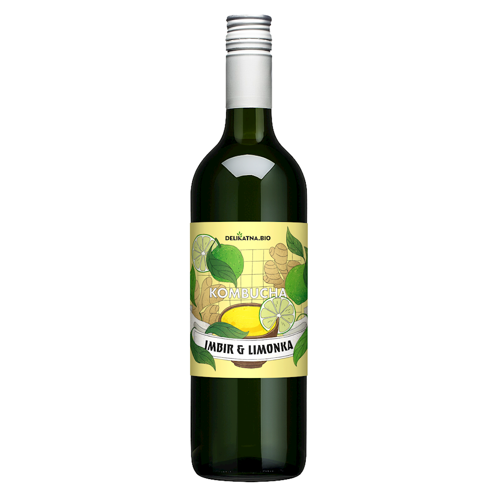 KOMBUCHA O SMAKU IMBIRU I LIMONKI BIO 750 ml - DELIKATNA