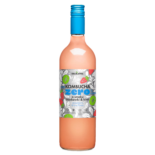 KOMBUCHA O SMAKU TRUSKAWKI I KIWI ZERO % CUKRU 750 ml - DELIKATNA