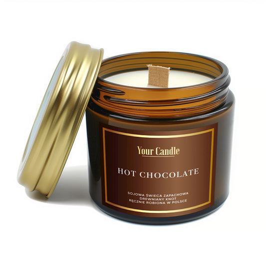 ŚWIECA SOJOWA ZAPACHOWA Z DREWNIANYM KNOTEM HOT CHOCOLATE 120 ml...