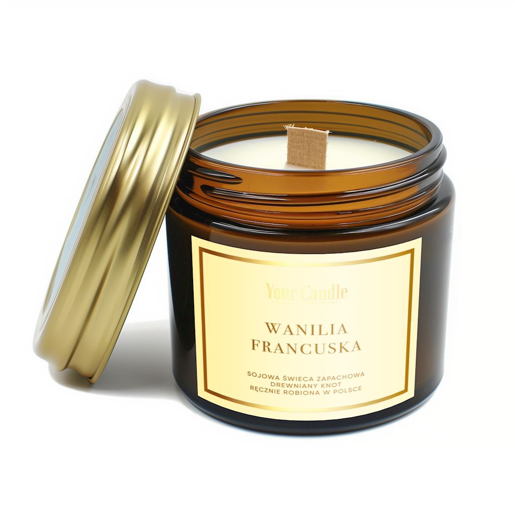 ŚWIECA SOJOWA ZAPACHOWA Z DREWNIANYM KNOTEM WANILIA FRANCUSKA 120 ml...
