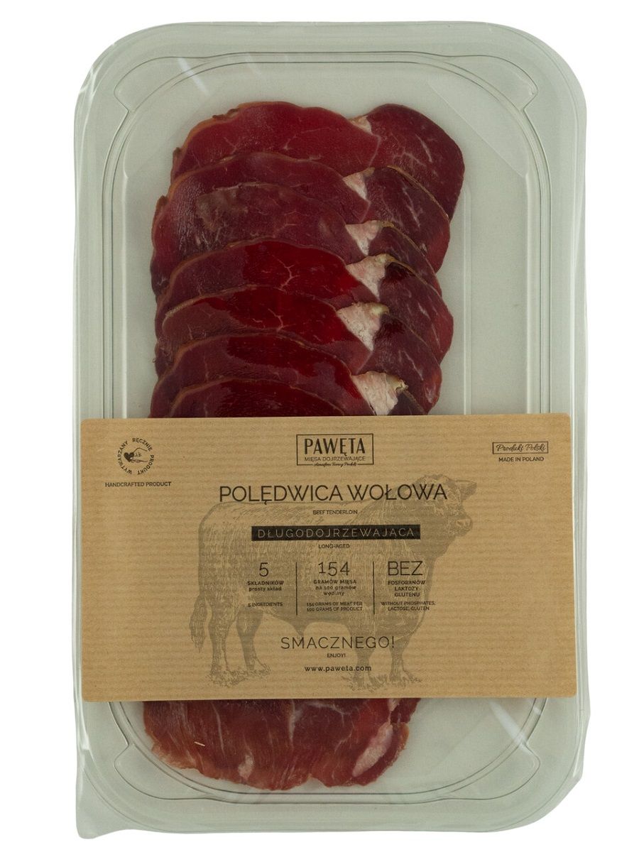 POLĘDWICA WOŁOWA DOJRZEWAJĄCA PLASTRY BEZGLUTENOWA 65 g - PAWĘTA