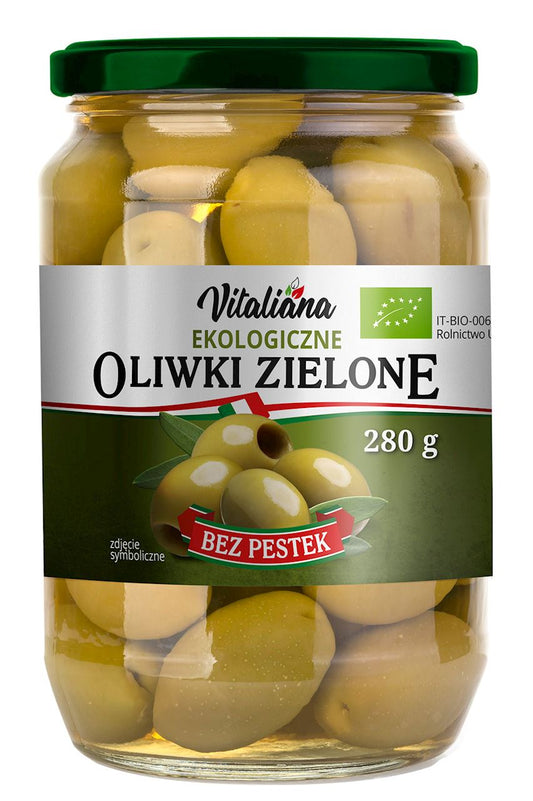 OLIWKI ZIELONE BEZ PESTEK W ZALEWIE BIO 280 g (150 g) - VITALIANA