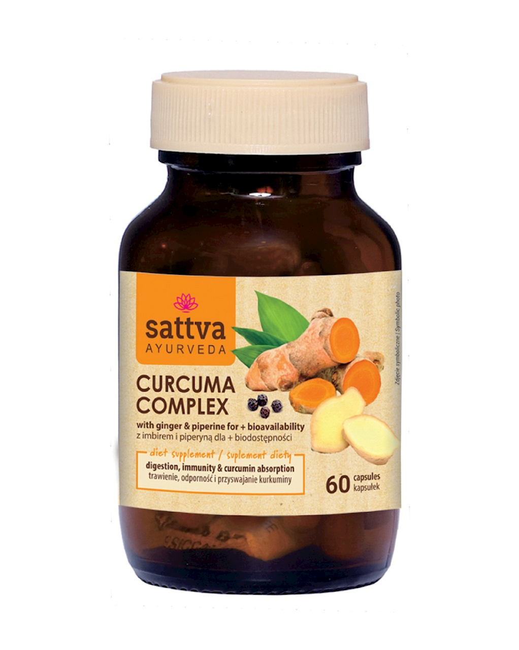 KURKUMA + IMBIR + PIPERYNA 60 KAPSUŁEK - SATTVA (AYURVEDA)