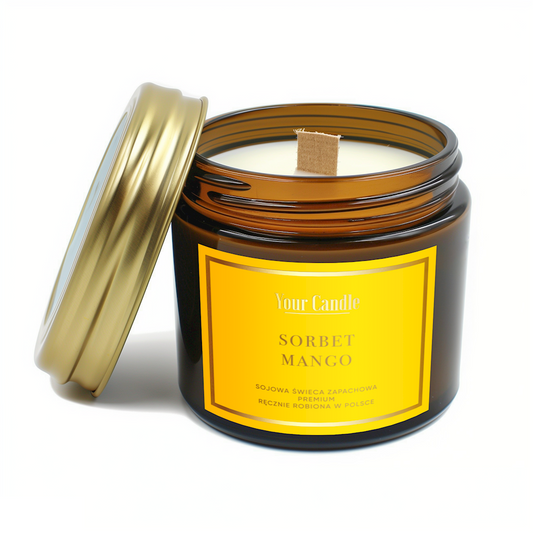 ŚWIECA SOJOWA ZAPACHOWA Z DREWNIANYM KNOTEM SORBET MANGO 120 ml - YOUR...
