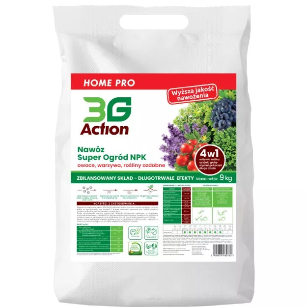 NAWÓZ DO OWOCÓW, WARZYW, ROŚLIN OZDOBNYCH 4w1 ECO 9 kg - 3G ACTION