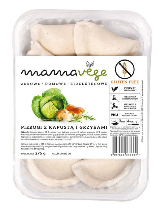 PIEROGI Z KAPUSTĄ I GRZYBAMI BEZGLUTENOWE 275 g - MAMA VEGE