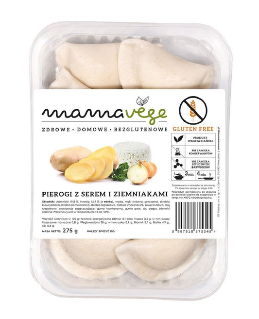 PIEROGI Z SEREM I ZIEMNIAKAMI BEZGLUTENOWE 275 g - MAMA VEGE