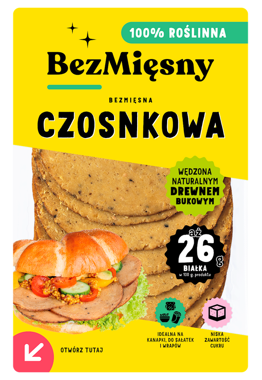 SZYNKA CZOSNKOWA ROŚLINNA PLASTRY 120 g - BEZMIĘSNY