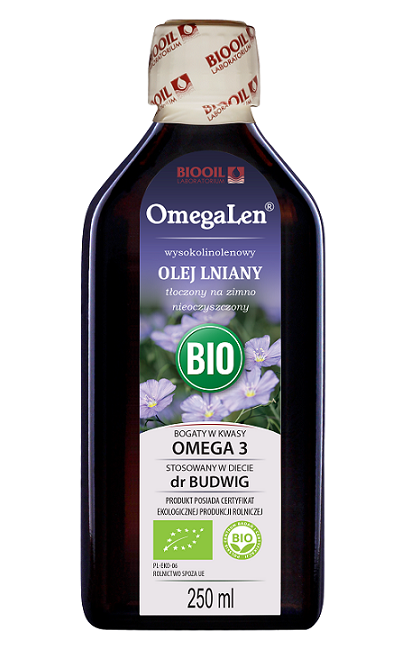 OLEJ LNIANY TŁOCZONY NA ZIMNO WYSOKOLINOLENOWY BIO 250 ml - OMEGALEN...