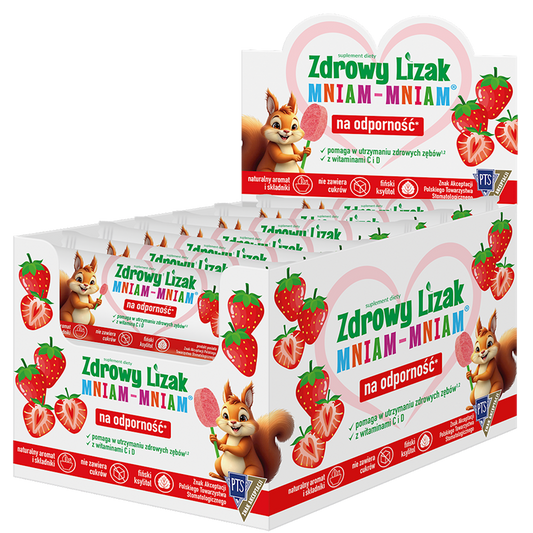 LIZAK O SMAKU TRUSKAWKOWYM Z WITAMINĄ D I C BEZ CUKRU BEZGLUTENOWY 6 g...