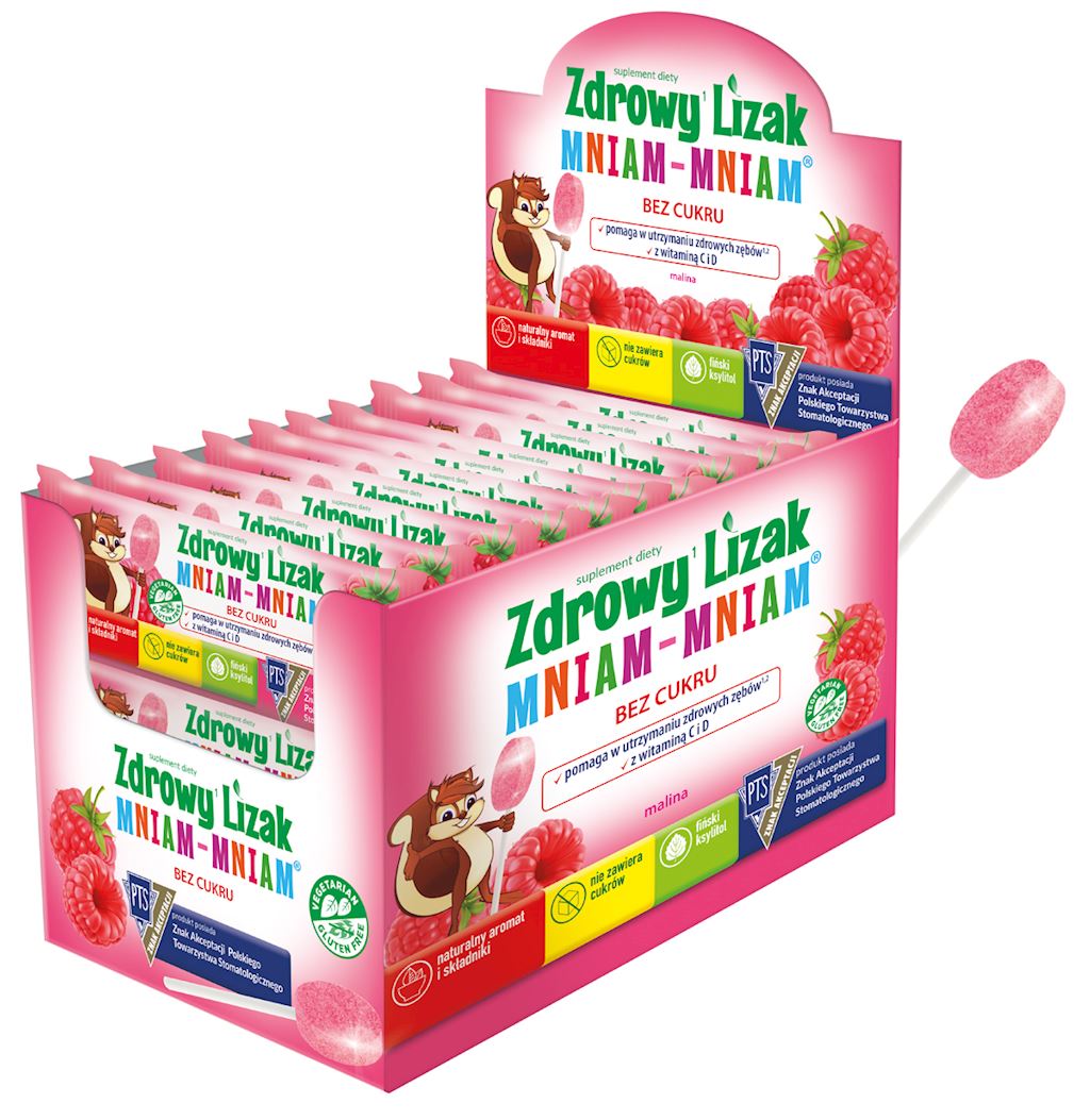 LIZAK O SMAKU MALINOWYM Z WITAMINĄ D I C BEZ CUKRU BEZGLUTENOWY 6 g...
