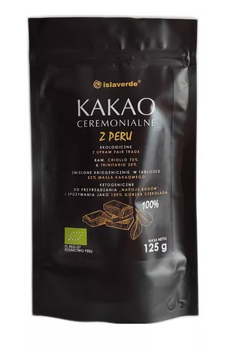 KAKAO CEREMONIALNE - TABLICZKA GORZKA 100 % KAKAO BIO 125 g - ISLAVERDE...