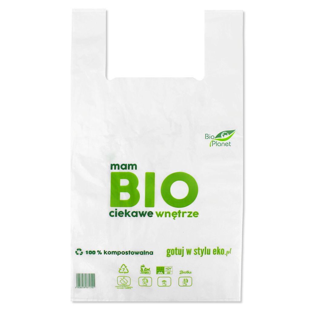 REKLAMÓWKA KOMPOSTOWALNA Z LOGO BIO PLANET (60 cm x 35 cm x 8,5 cm)