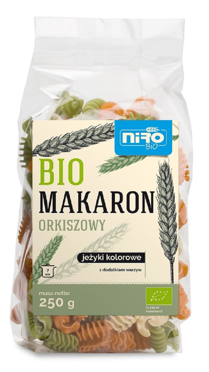 MAKARON (ORKISZOWY KOLOROWY) JEŻYKI BIO 250 g - NIRO